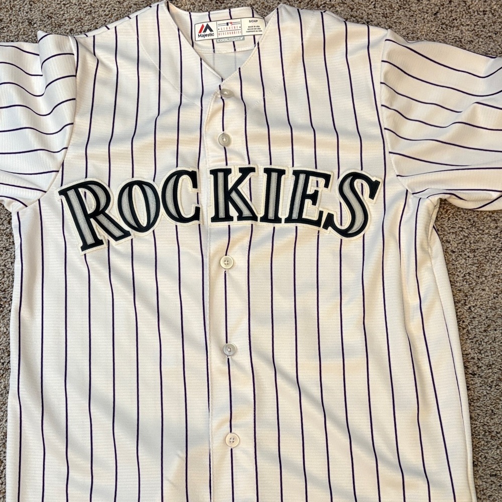 Majestic White and Black Rockies Jersey